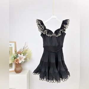 Zimmermann Black Midi Dress with Cream Detailing
